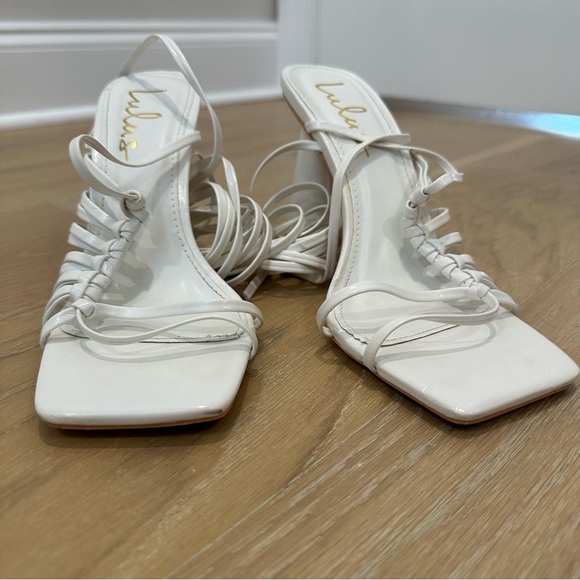 Lulus Zindy White Lace-up High Heel Sandals Womens 6.5 Wedding Formal Bride Bach - Picture 6 of 13